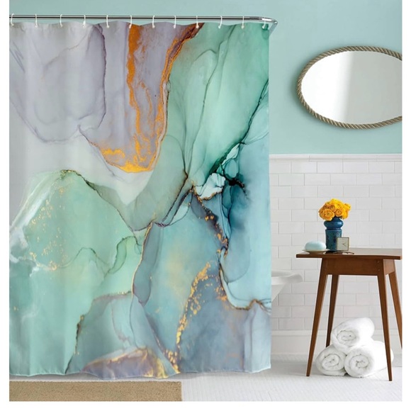 Elegant Aqua and Gold Shower Curtain - Picture 1 of 2